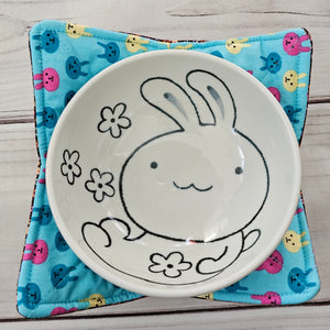 Bunnies on Blue and Ditsy Floral - Reversible 100% Cotton Bowl Cozy