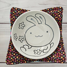 Load image into Gallery viewer, Bunnies on Blue and Ditsy Floral - Reversible 100% Cotton Bowl Cozy
