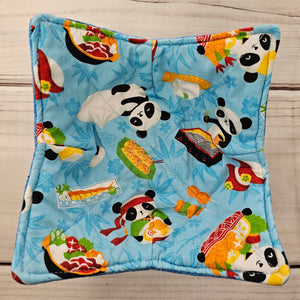 Panda Sushi Dim Sum in Blue or Pink - Reversible 100% Cotton Bowl Cozy