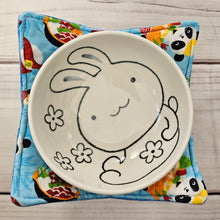 Load image into Gallery viewer, Panda Sushi Dim Sum in Blue or Pink - Reversible 100% Cotton Bowl Cozy
