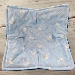 Bunnies & Chicks on Light Blue with Polka Dots - Reversible 100% Cotton Bowl Cozy