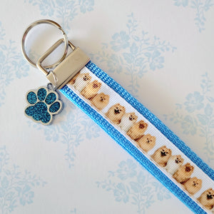 Pomeranians all Smiles Key Chain Fob with Enameled Paw Print Charm