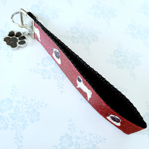 Pugs and Swirls Key Fob with Enameled Paw Print Charm