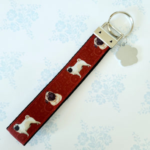 Pugs and Swirls Key Fob with Enameled Paw Print Charm