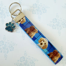 Load image into Gallery viewer, Labradoodle Key Fob / Key Chain with Glittery Paw Print Charm
