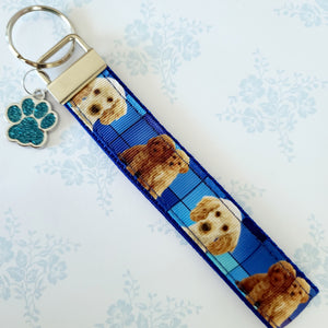 Labradoodle Key Fob / Key Chain with Glittery Paw Print Charm