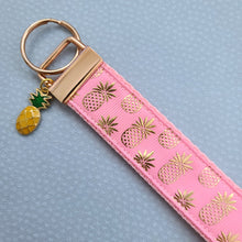 Load image into Gallery viewer, Pineapple Rose Gold Key Chain Fob - Foil printed Golden Pineapples with Adorable Pineapple Charm
