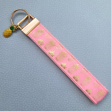 Load image into Gallery viewer, Pineapple Rose Gold Key Chain Fob - Foil printed Golden Pineapples with Adorable Pineapple Charm
