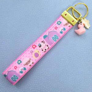 Farm Animals Cuteness Overload on Rose or Yellow Gold Key Chain Fob includes Duck and Cow Charm