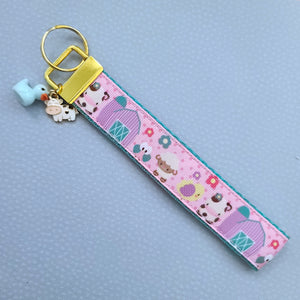 Farm Animals Cuteness Overload on Rose or Yellow Gold Key Chain Fob includes Duck and Cow Charm