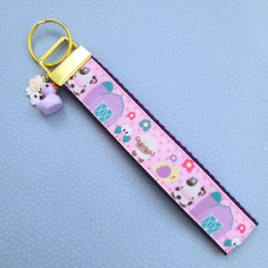 Farm Animals Cuteness Overload on Rose or Yellow Gold Key Chain Fob includes Duck and Cow Charm