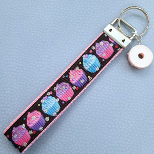 Cupcakes with Sparkles Key Chain Fob with Cute Donut with Sprinkles Charm