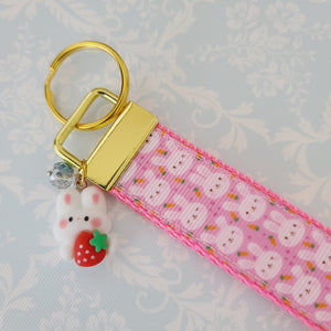 Kawaii Bunny Faces Key Fob in Pink