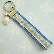 Load image into Gallery viewer, Bunnies in the Country Silver Key Chain Fob with Bunny Charm
