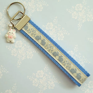 Bunnies in the Country Silver Key Chain Fob with Bunny Charm