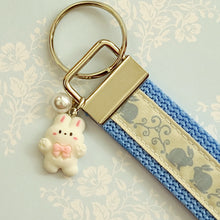 Load image into Gallery viewer, Bunnies in the Country Silver Key Chain Fob with Bunny Charm
