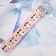 Load image into Gallery viewer, Maltese Posters Key Chain Fob on Silver with Enameled Paw Charm
