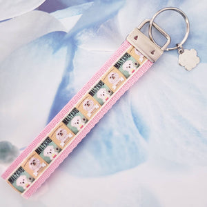 Maltese Posters Key Chain Fob on Silver with Enameled Paw Charm